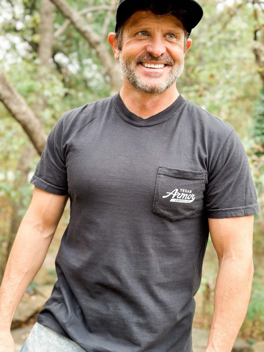 Armor Pocket Tee with Script Logo - Comfort Color – Armor Coffee